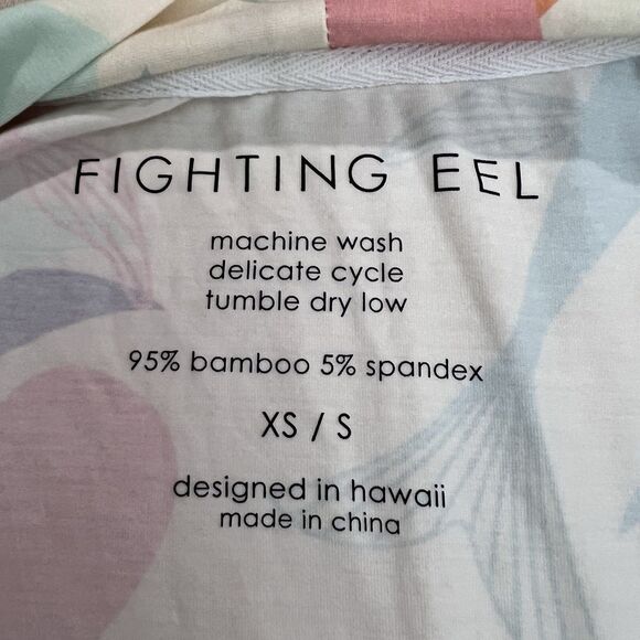 Fighting Eel Koi Fish Bamboo Short Robe Women Sz XS/S Hawaii Comfort Kimono NEW - Picture 3 of 15